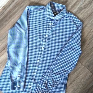 H&M Blue Gingham Long Sleeve Button Up Shirt, size Medium, Easy Iron